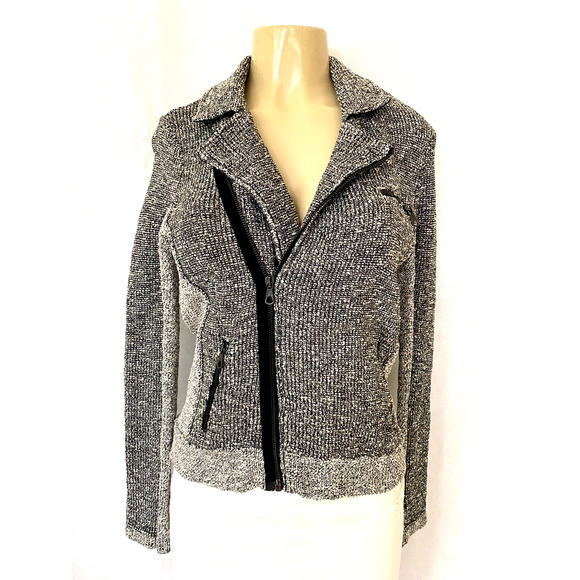 Rag & Bone Hart Tweed Biker Moto Black White Asymmetric Zip Knit Pockets… - Picture 5 of 12